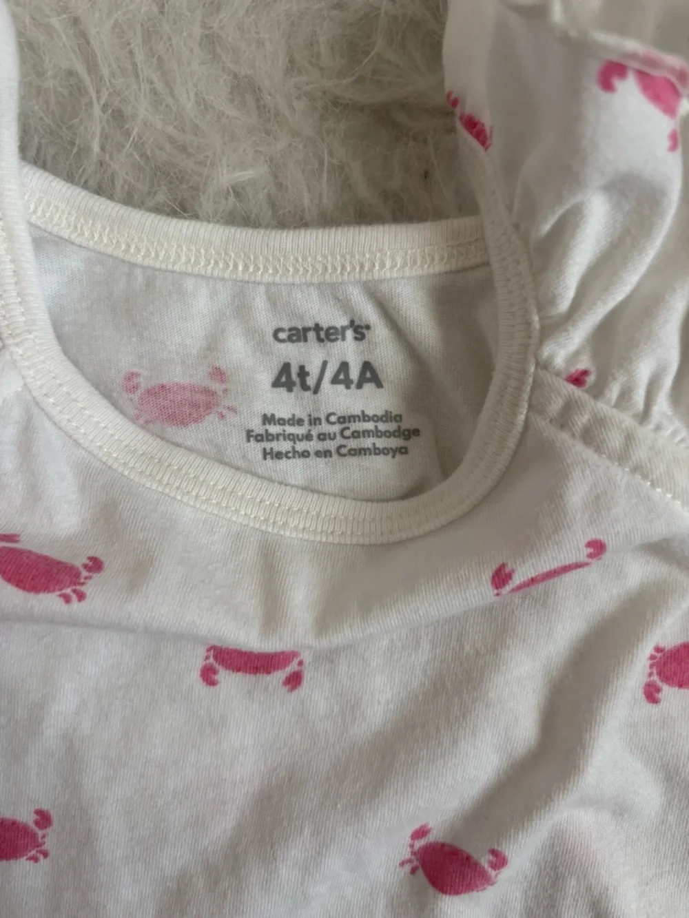 Carter's Girls’ White and Pink Crab Summer Set, Ruffle Tank & Biker Shorts - Picture 2 of 4